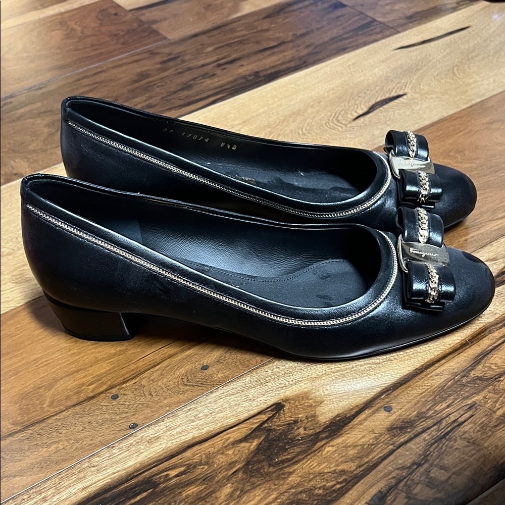 Salvatore Ferragamo Black Flats with Gold Accents - Picture 2 of 3
